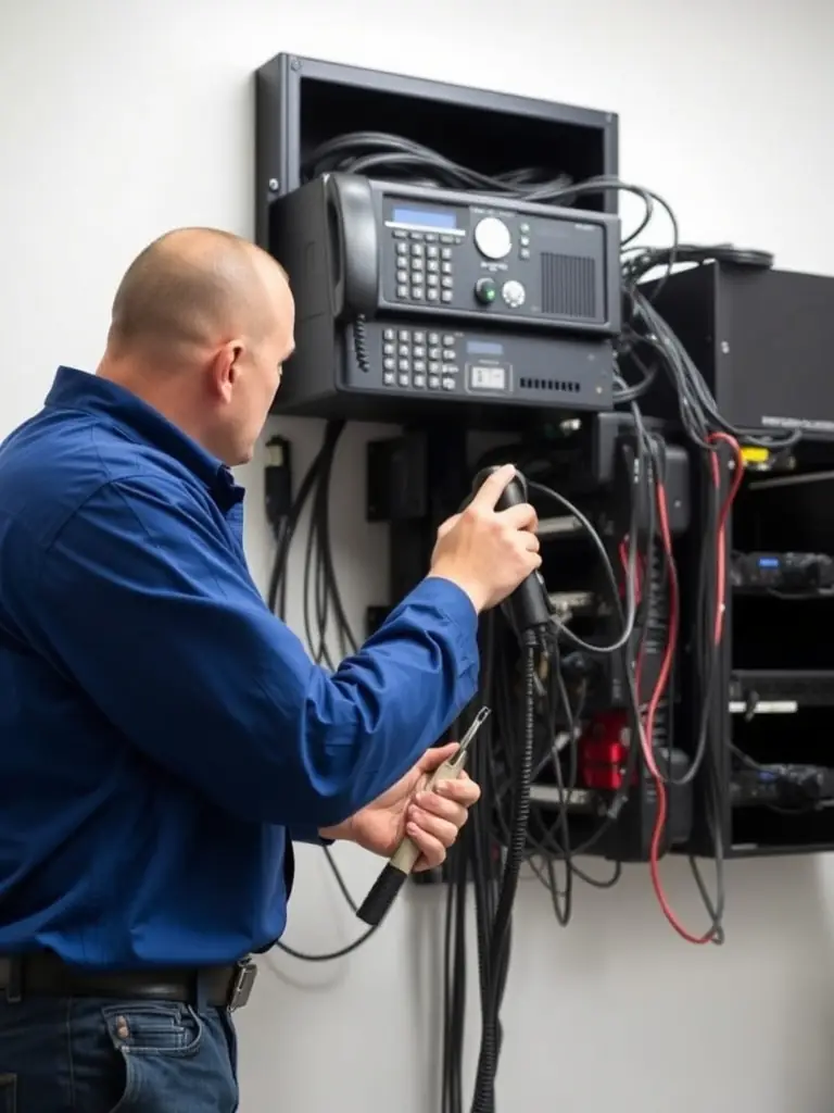 Technician installing a VoIP system in a Dawsonville business, emphasizing the expertise and precision of the installation process.
