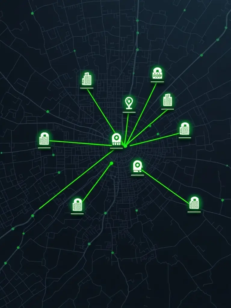 A map of the Atlanta metropolitan area highlighting multiple business locations connected by a unified VoIP system, demonstrating seamless communication across different sites.
