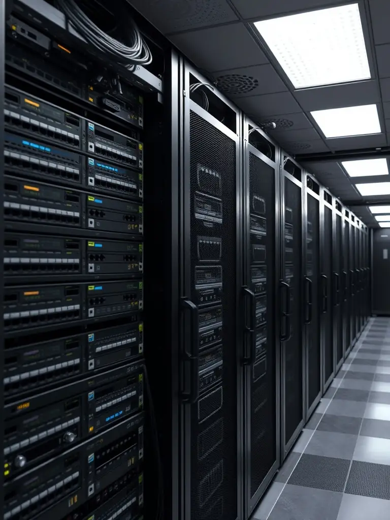 A server room with hosted PBX equipment, illustrating the secure and reliable hosted PBX solutions available to Decatur businesses.
