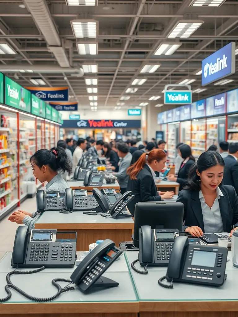Image of a retail store with employees using VoIP phones for customer service and internal communication.