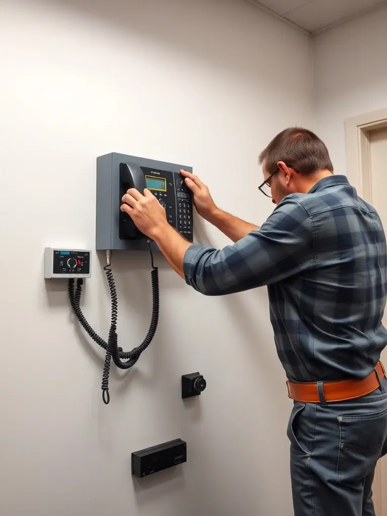A technician installing a VoIP phone system in a Marietta business, emphasizing the professional installation services provided by Phone Systems Atlanta.