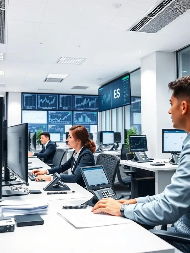 A financial services company with employees using VoIP phones, emphasizing secure and compliant communication for financial transactions.