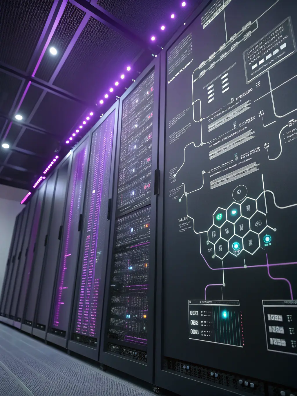 A network diagram illustration depicting Phone Systems Atlanta's process of assessing and optimizing a Roswell business's network for VoIP readiness, highlighting key performance metrics.