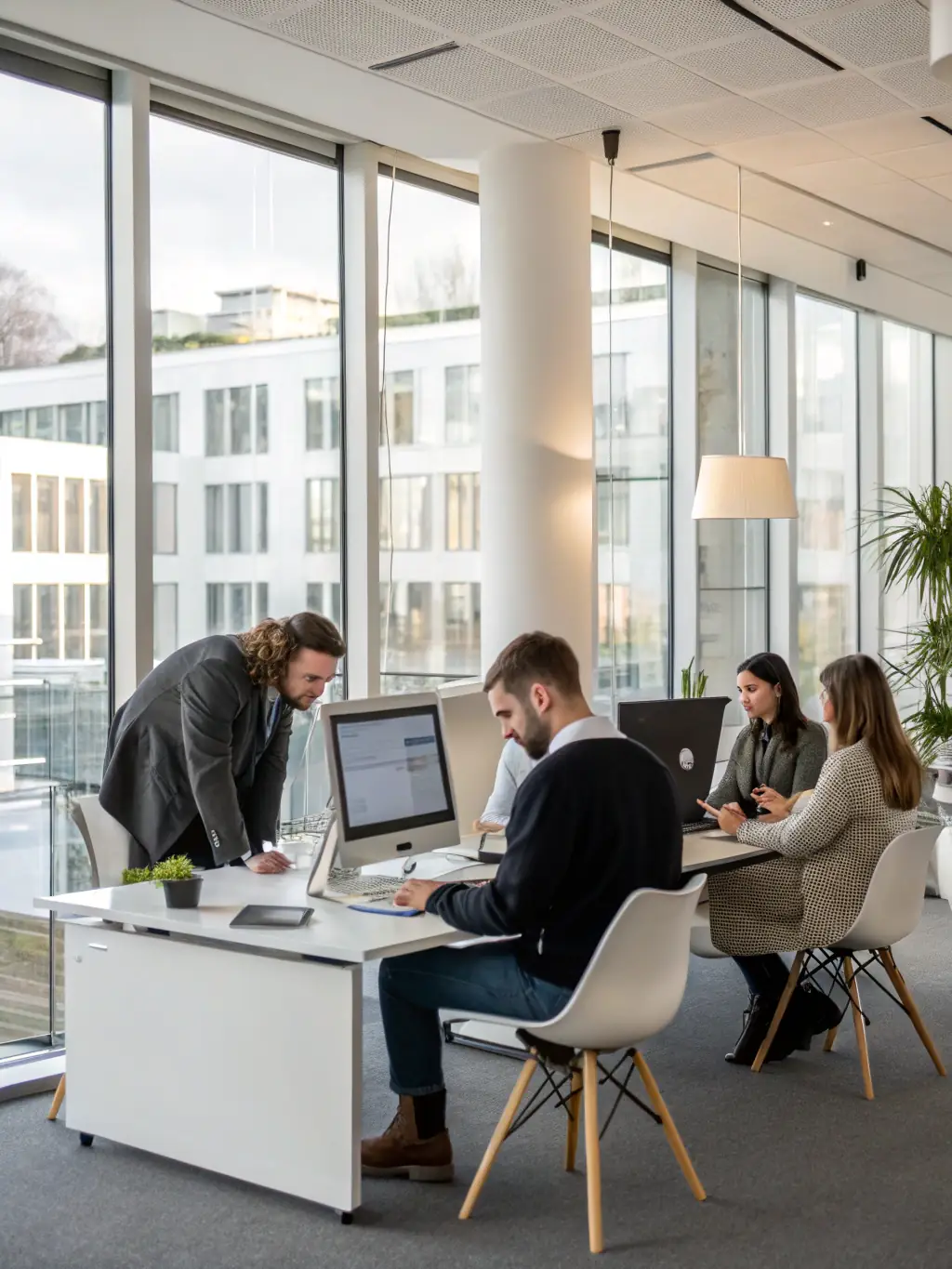 A modern office setting in Marietta, Georgia, showcasing a team using VoIP phone systems for seamless communication, reflecting the efficiency and connectivity offered by Phone Systems Atlanta.