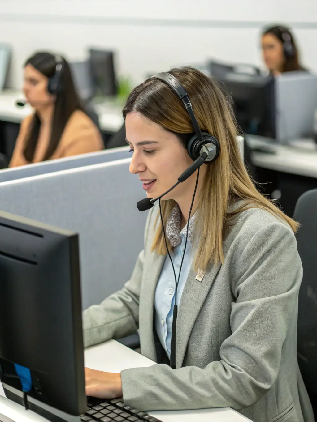 A customer service representative assisting a client over the phone, illustrating DataTel 360's commitment to reliable support.