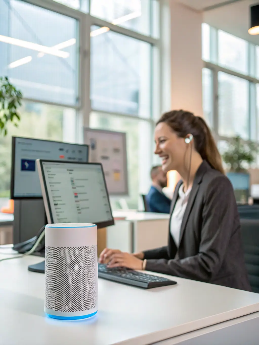 An AI assistant summarizing a phone call transcript, highlighting key points and action items, demonstrating the AI capabilities of the cloud phone system.