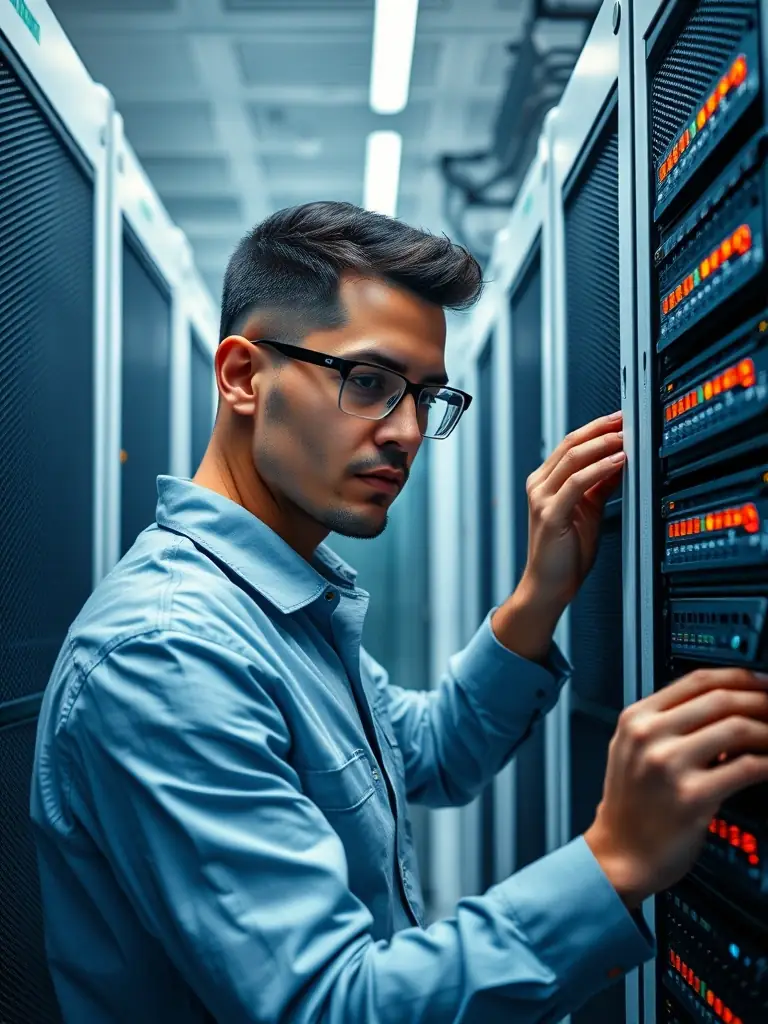 A network engineer testing network connectivity and performance using specialized equipment, ensuring 'network readiness' for a smooth VoIP deployment by Phone Systems Atlanta.