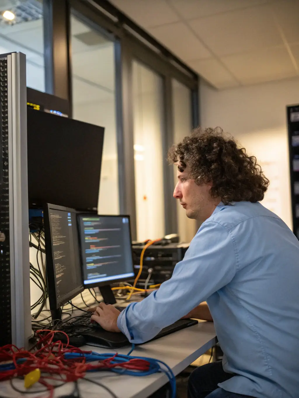 An image depicting a technician rapidly responding to a phone system outage, working diligently to restore service for a Duluth-based client.