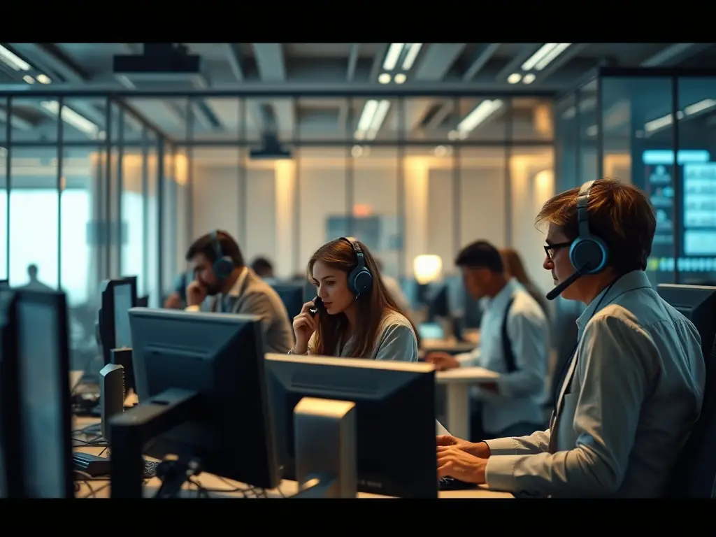 A team of technicians efficiently deploying VoIP phones and equipment across multiple office locations, highlighting the capability for multi-location deployments.