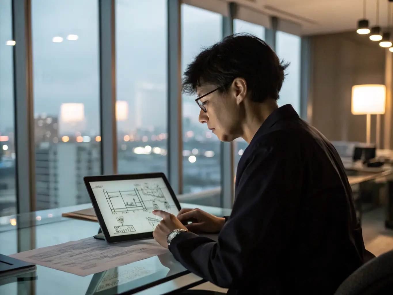 A professional network engineer designing a VoIP phone system layout on a tablet, showcasing the 'design before install' service offered by Phone Systems Atlanta.