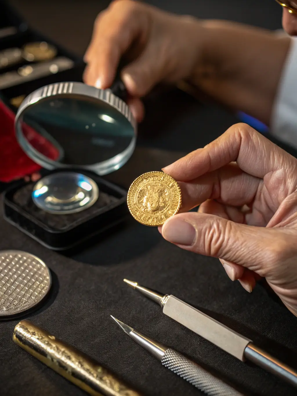 A close-up shot of a hand holding a coin, with a blurred background of telecom equipment, symbolizing cost savings in telecom expenses for Phone Systems Atlanta's clients.
