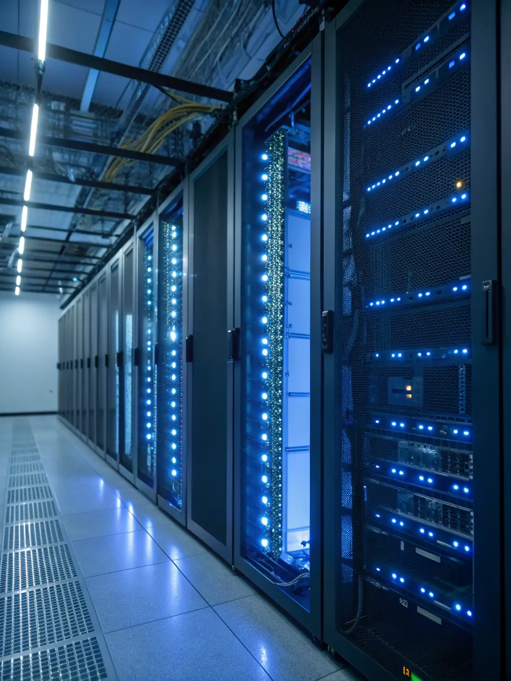 A secure data center environment with servers, representing the robust and reliable hosted PBX solutions offered to Roswell businesses.