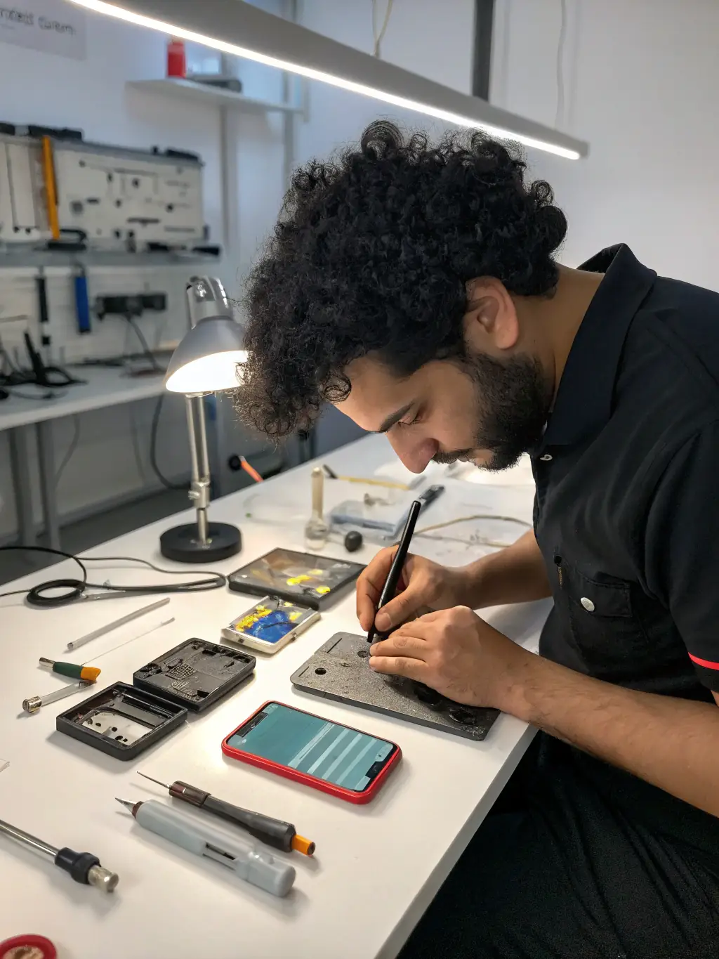 A close-up shot of a technician repairing a VoIP phone system, highlighting the reliable repair services offered by Phone Systems Atlanta in Marietta.