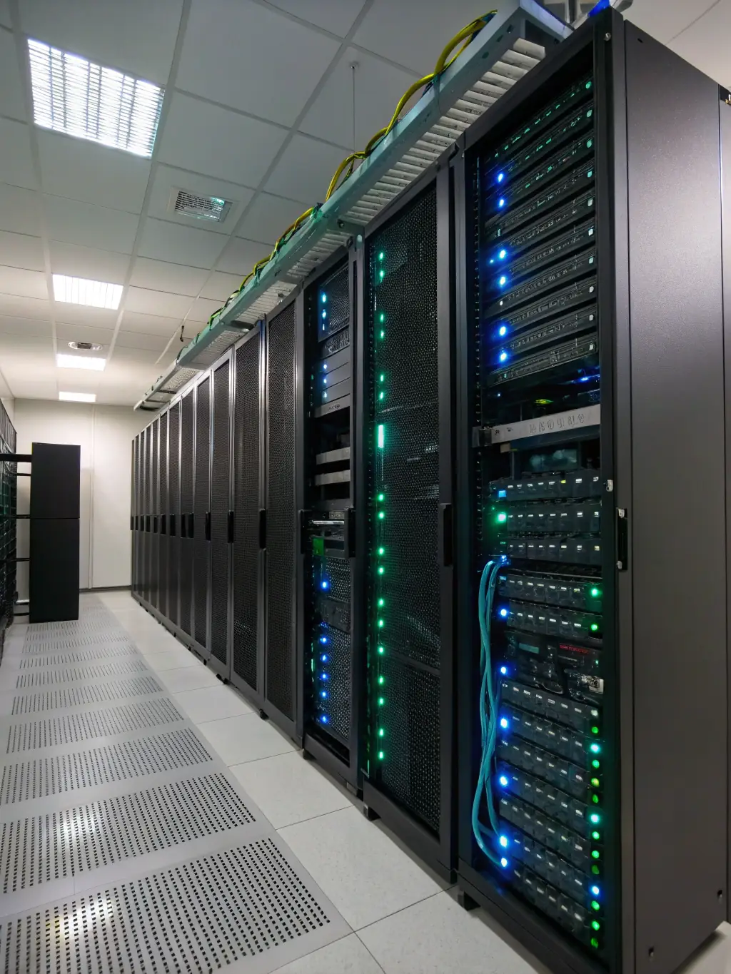 A server room with hosted PBX equipment, emphasizing the security and reliability of the hosted solutions.