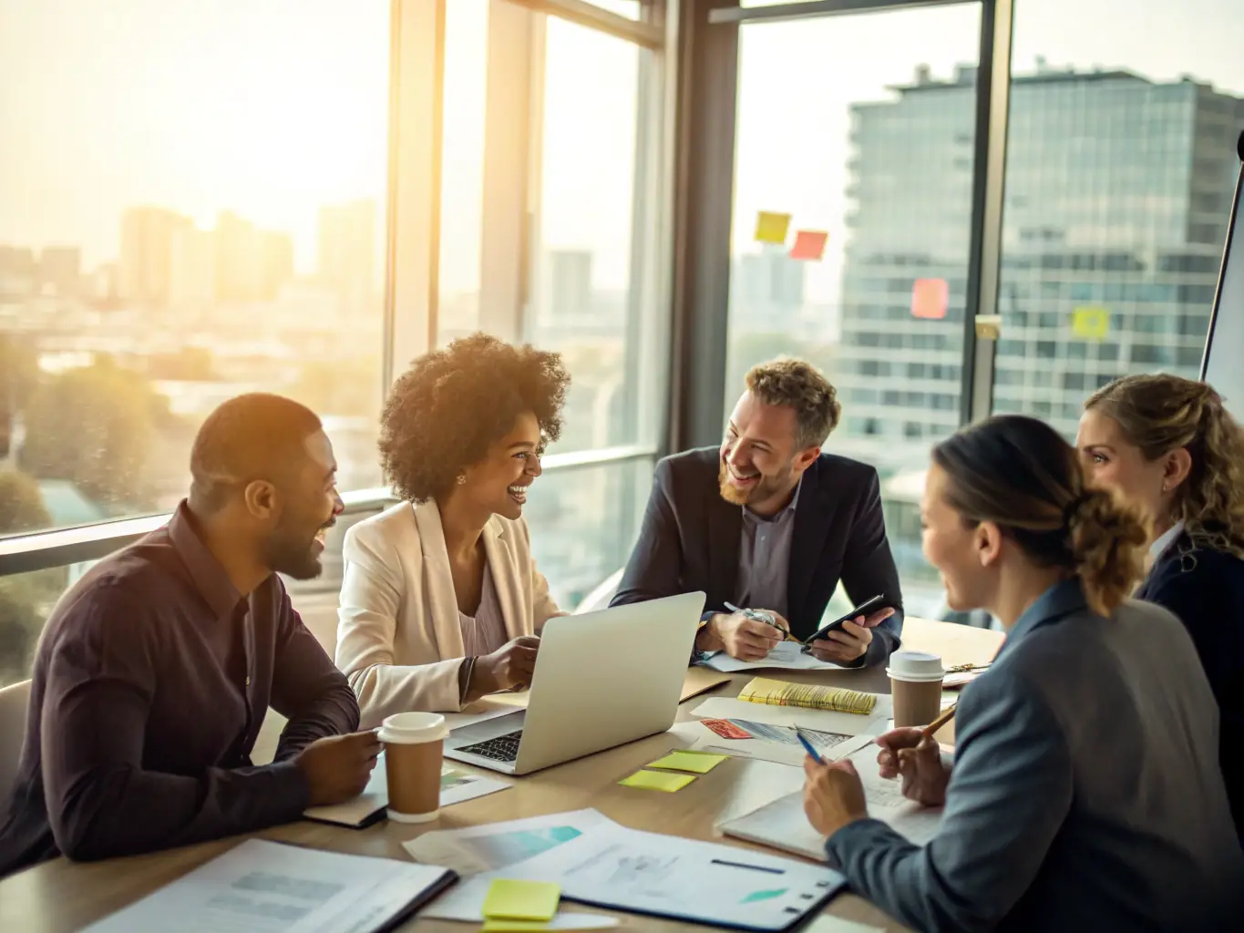 A growing business team celebrating a successful project, symbolizing the scalability and adaptability of a cloud PBX system to support business growth.