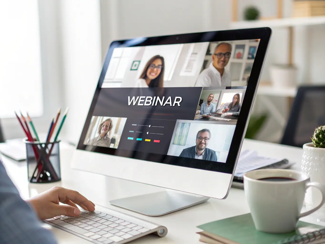 A close-up view of a computer screen displaying closed captions during a video conference call. The captions are clear, accurate, and synchronized with the audio.