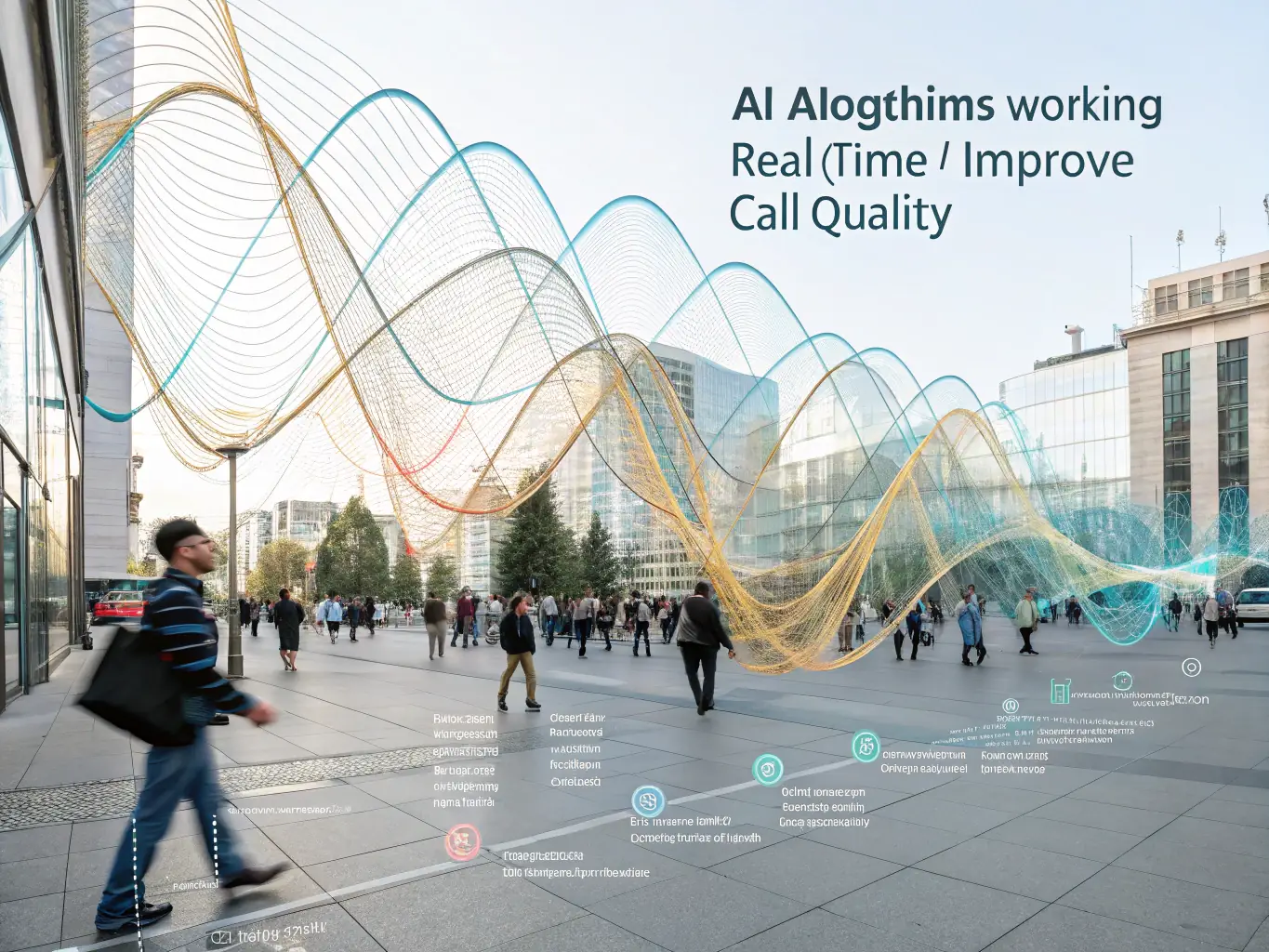 A clear audio wave graphic combined with AI icons, representing the improved call clarity and intelligent features of the VoIP system.